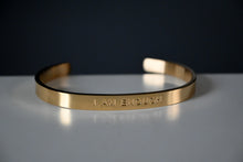 Cargar imagen en el visor de la galería, &quot;I AM ENOUGH&quot; Affirmation engraved in gold tarnish resistant cuffed bracelet (bendable)
