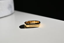 Load image into Gallery viewer, &quot;QUEEN&quot; Engraved on Bar of Gold Stainless Steel Ring
