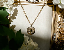 Load image into Gallery viewer, 14k Gold Goddess Medusa Pendant Necklace with Figaro Chain
